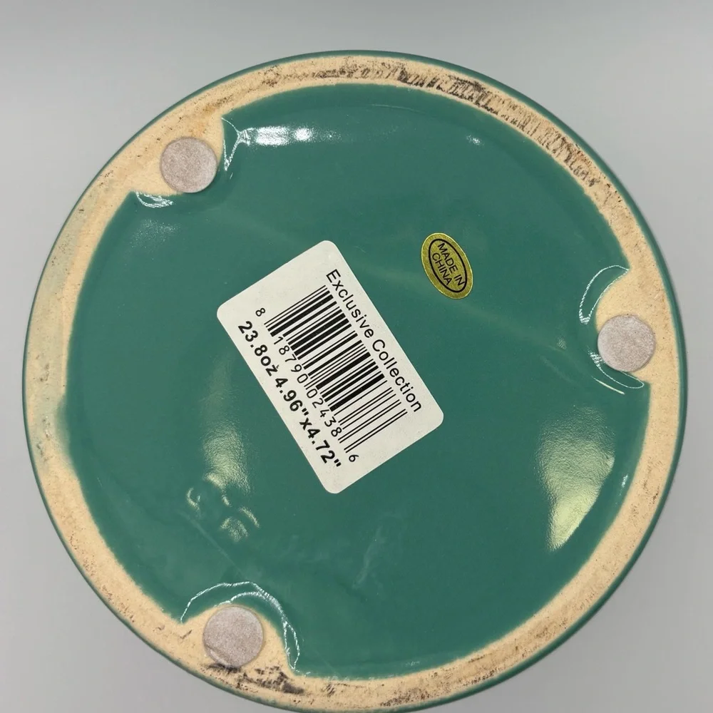 Turquoise Aqua Green Planter Pot with Saucer Porcelain Glossy 5” y2K Modern